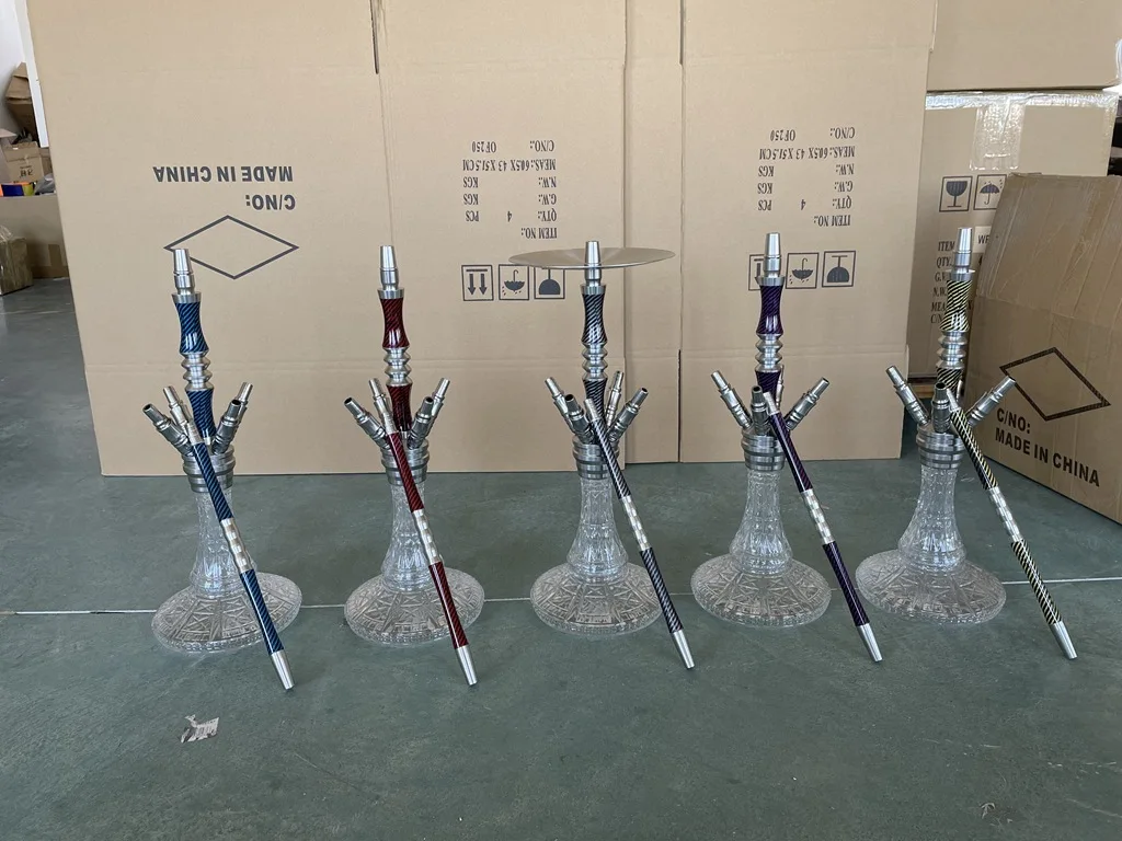 Wholesale Factory Quadruple 4 Hoses Silicone Tube Shisha Hookah Accessories Custom Logo Aluminum Shisha Hookah Set
