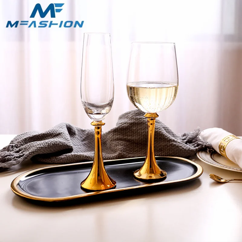 New arrivals discount price in stock amazon hot sale luxurious rhinestone lead free crystal champagne and wine glass gold rim