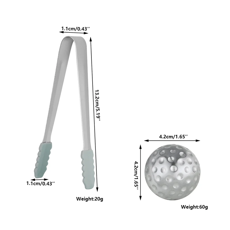 Stainless Steel Chilling Cubes Reusable Ice Cube Golf Ball Ice Stones for Drinks with Ice Tongs for Whiskey Stone