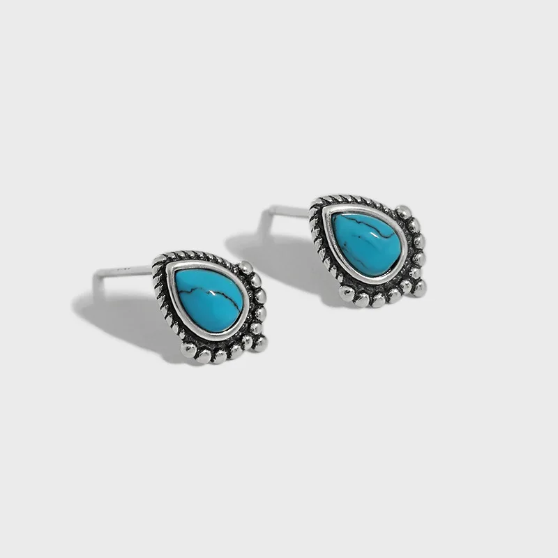 Nabest 925 Silver Jewelry Water Drop Turquoise Earrings Hypoallergenic Women Vintage Charm Stud Earrings