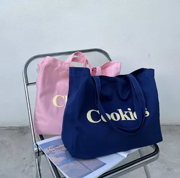 Fashion wholesale pink&blue Extra Large Canvas Tote Bags Printed Logo Eco Canvas Cotton Tote Bag for women gift
