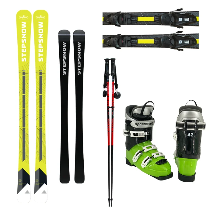 man ski set bindings poles boots with three ratchet buckles professional custom ski for sale