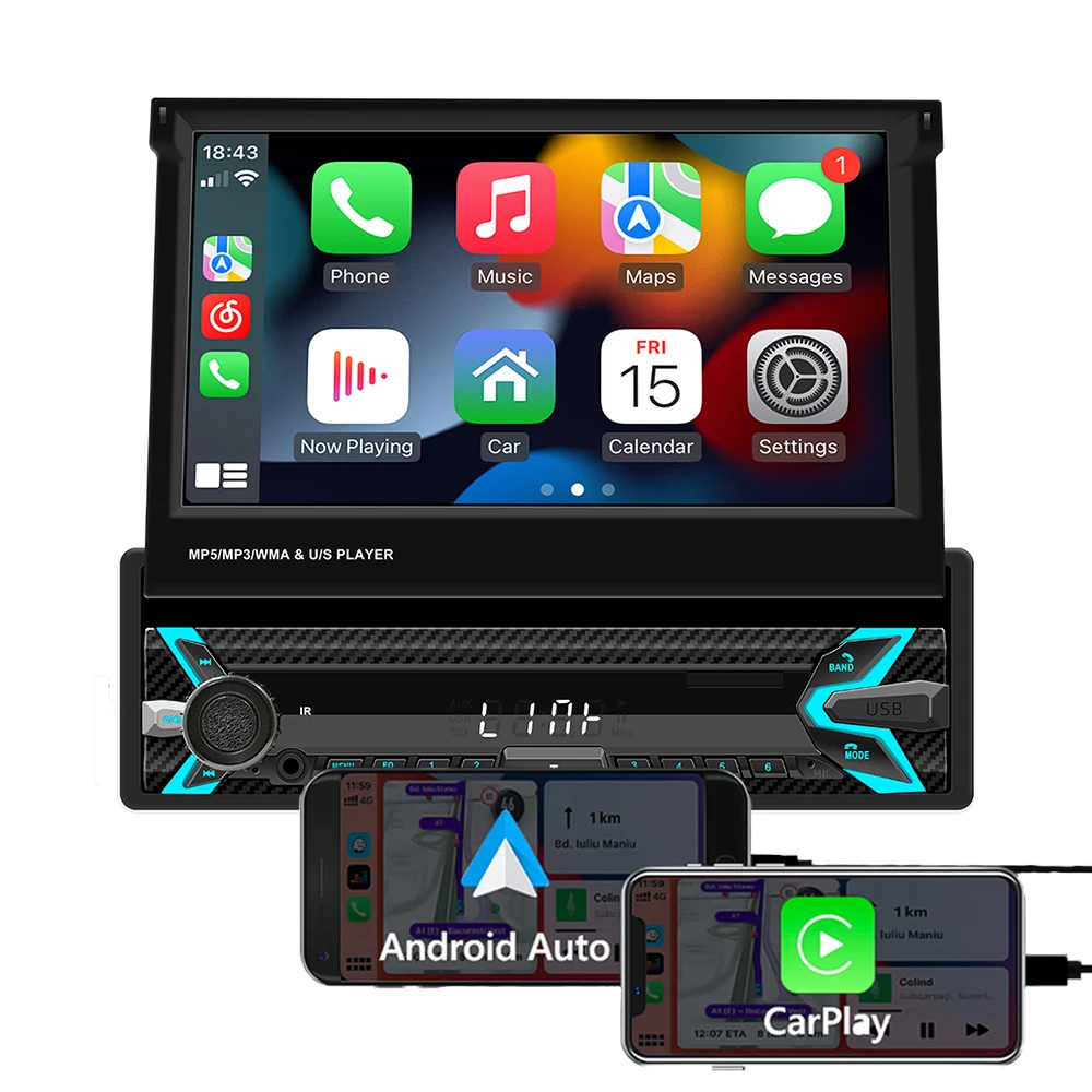 Independent website TOP universal 1DIN 7 inch touch screen autoradio car audio car cd player with carplay and android auto