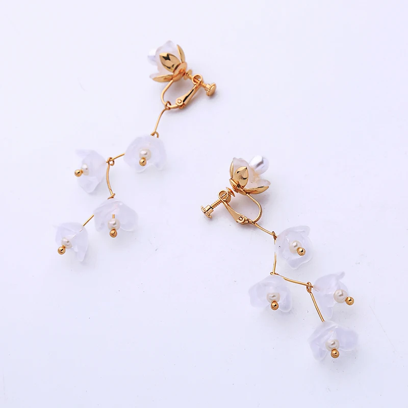 Long Liquid Chandelier Tassel Dangle Flower Earring Clip On Non Piercing Statement Earrings