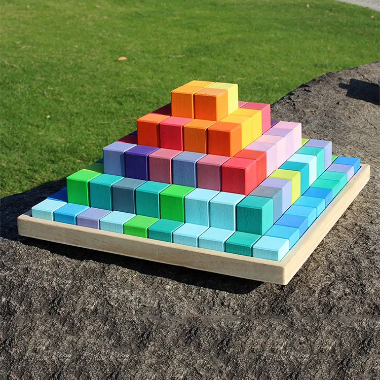 100pcs Large Wooden Building Toys beech Rainbow Pyramid Stacking Blocks wooden kids toys