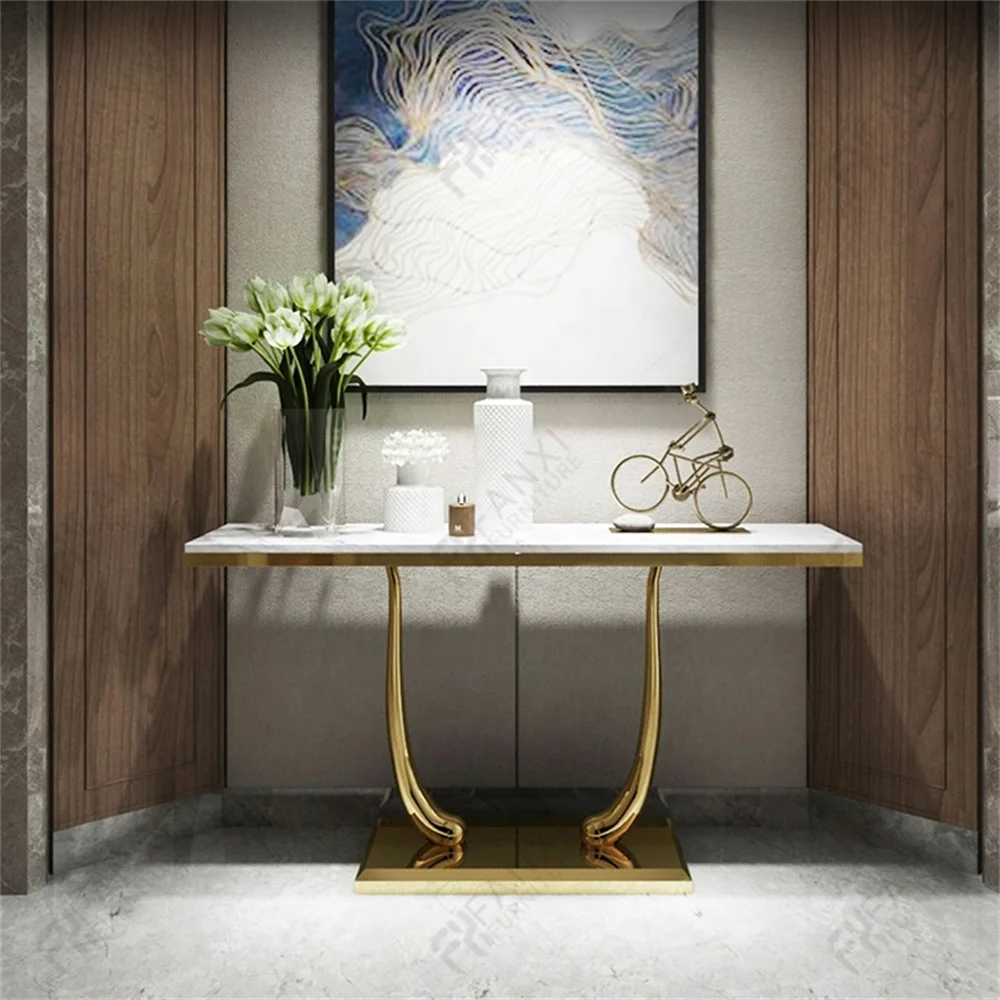 Living room furniture gold stainless steel console table modern royal console table luxury marble console tables CT100