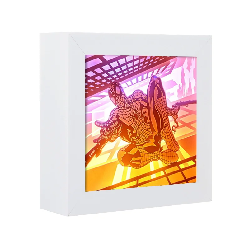 2022 Hot Sell Paper Cut Spider Man Craft Shadow 3D Led Light Art Frame Light Art Box With Gift Box
