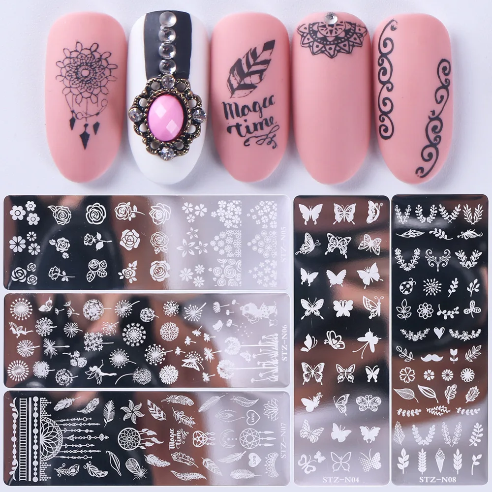 BIN New Flower Leaf Butterflies Snowflake Stamping Plates Nail Stamp Template DIY Stainless Steel  Nail Art Templates