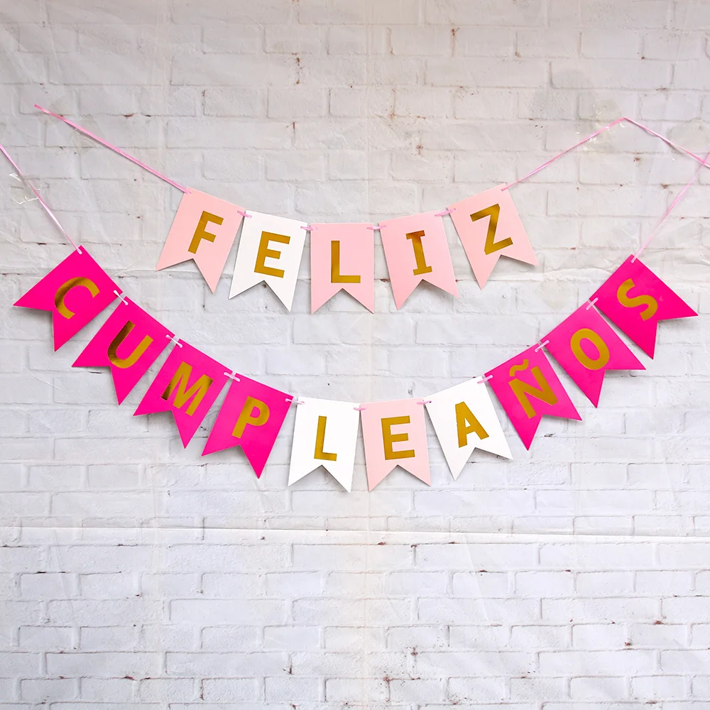 Spanish Happy Birthday Paper Banner Colorful Feliz Cumpleanos Bunting Banner Garland Flags Birthday Party Decoration