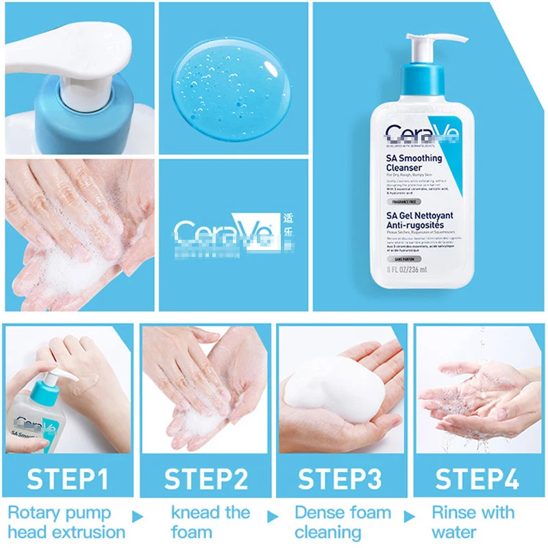 Cerave SA Smoothing Cleanser For Dry Rough Bumpy Skin Gently Cleases Exfoliating Oil Control Salicylic Acid Face Skin Care