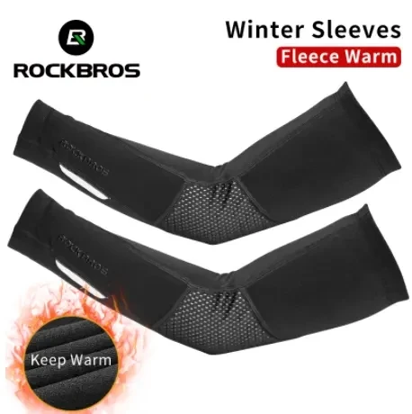 ROCKBROS Winter Fleece Warm Arm Sleeves Breathable Sports Elbow Pads Fitness Arm Covers Cycling Running Basketball Arm Warmers 1