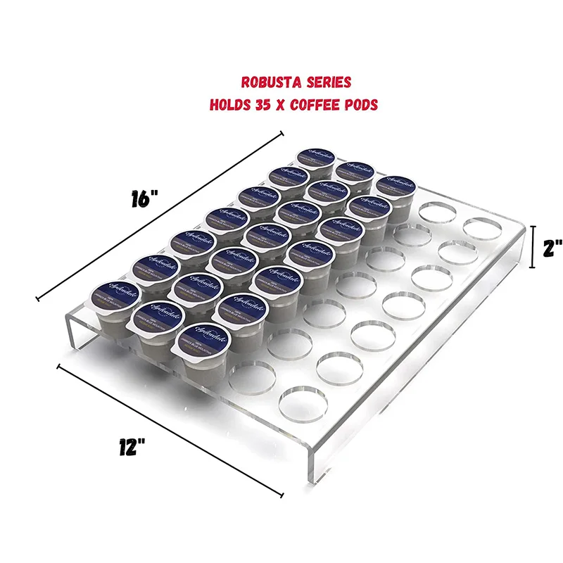 Countertop or in Drawer Storage Acrylic Flat Countertop Coffee Pod Organizer Holder K Cup Organizer Tray for 35 Coffee Pods