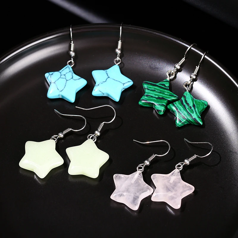 JD GEMS Reiki Luxury Fine Jewelry Charm Earrings Natural Stone Beads Star Shape Stainless Steel Earrings