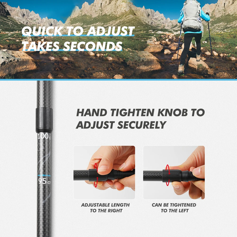 2pcs Custom Portable Nordic 2-section alpenstock 3K Carbon Fiber Retractable Telescopic Nordic Walking Stick