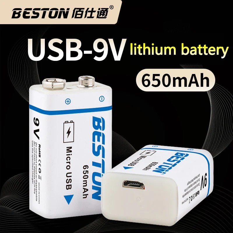 BESTON High quality USB 9v 650mAh Li ion Lithium Rechargeable Battery for Multimeter and Electronic Instrument