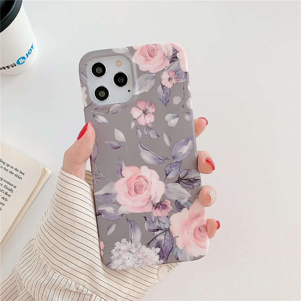Vintage Flowers Phone Case for iPhone 14 12,Soft TPU Rubber Gel Floral Phone Cover for iPhone 13 Pro 11 X XS Max