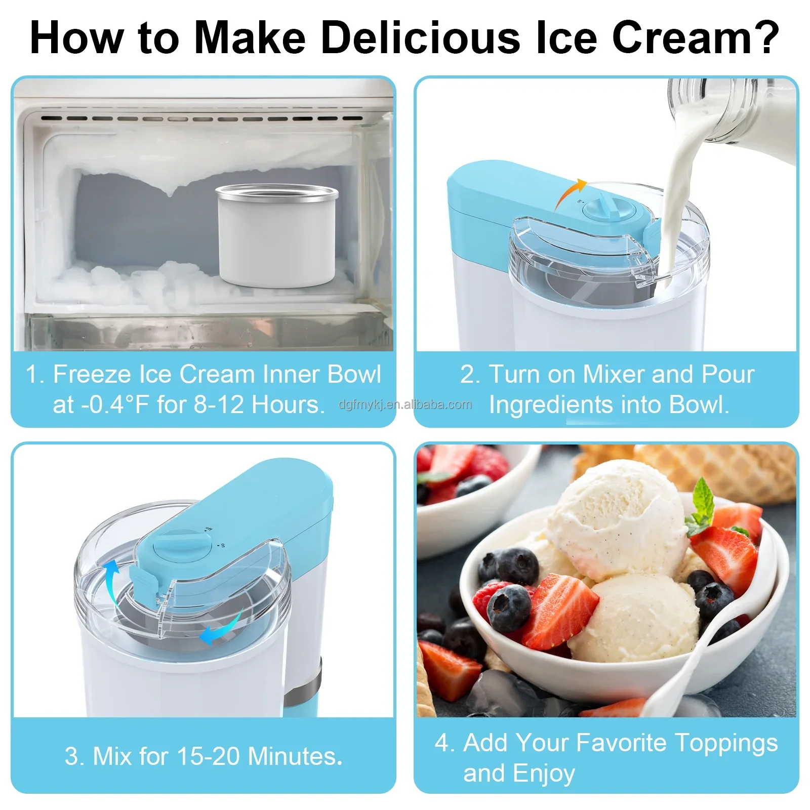 Household Ice Cream Maker Mini Frozen Yogurt Machine For Kids Homemade Diy Gelato Sorbet Electric Soft Serve Maker 1 Quart