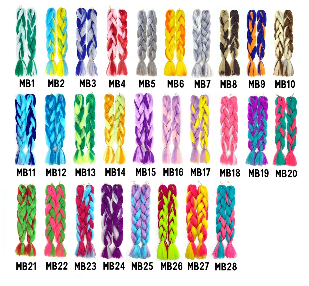 24 Inch 100g Ombre Rainbow Mixed Color Jumbo Braids For Box Braids Heat Resistant Synthetic Braiding Hair