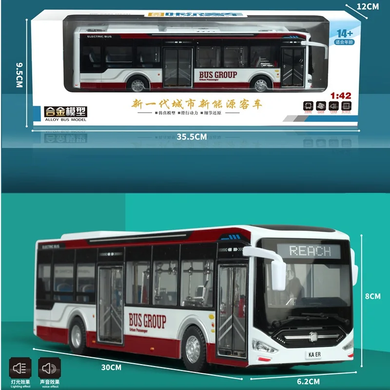 1:42 Scale New Energy Bus Alloy Bus Model Sound and Light Inertia Alloy Simulation Bus Toy