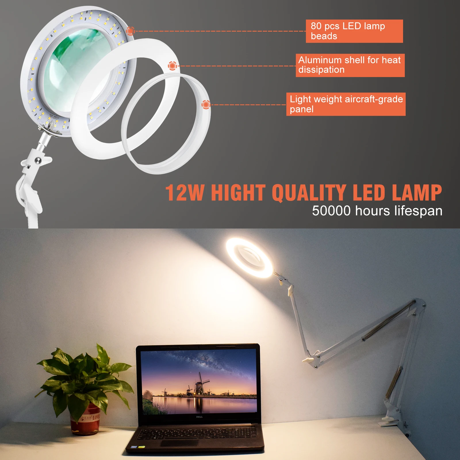5X Magnifying Glass with 80Pcs LED Lights Soldering Third Hand Reading/Beauty/Close Work Magnifier Desk Lamp Lighting Tool