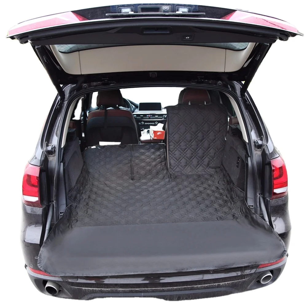 Black Car Trunk Mat With Two ZIppers for Seat Fall Down