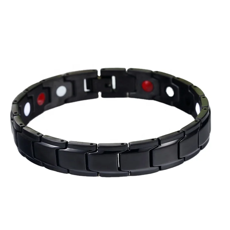 OEM 316 L black single row Germanium grain Titanium Steel Bracelet with health care stone negative ion bracelet for men  women