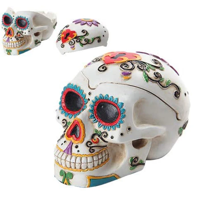 Day of The Dead Themed Skull Ashtray Hand Painted Resin