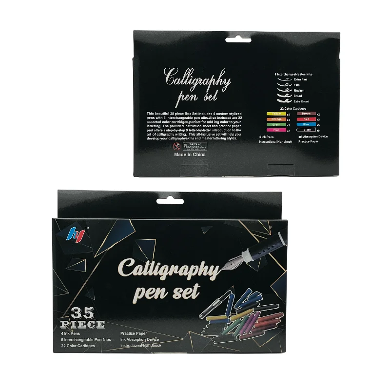 HY Gift Calligraphy Pen Set 35 Pieces/ 4 Pens 5 Nibs 22Ink Cartridges 1ink Pump 1 Instruction Booklet 1practice Paper