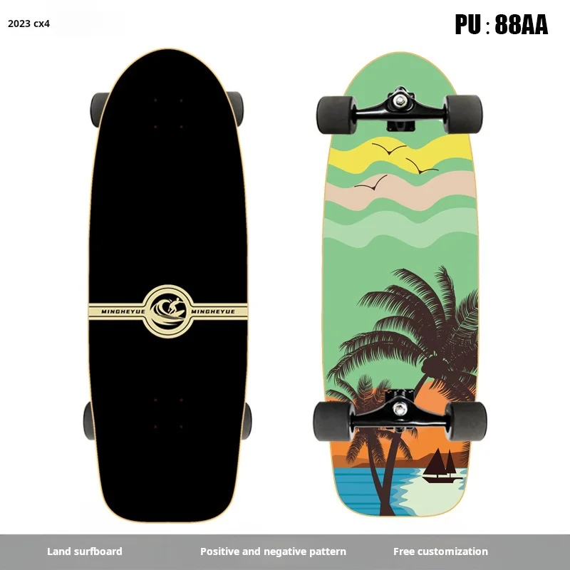 2023 Land Surfboard CX4 Retro Maple Board Deep Foot Nest Flexible Steering 4-Wheel Scooter Pull Start Equivalent 4-Wheel Scooter