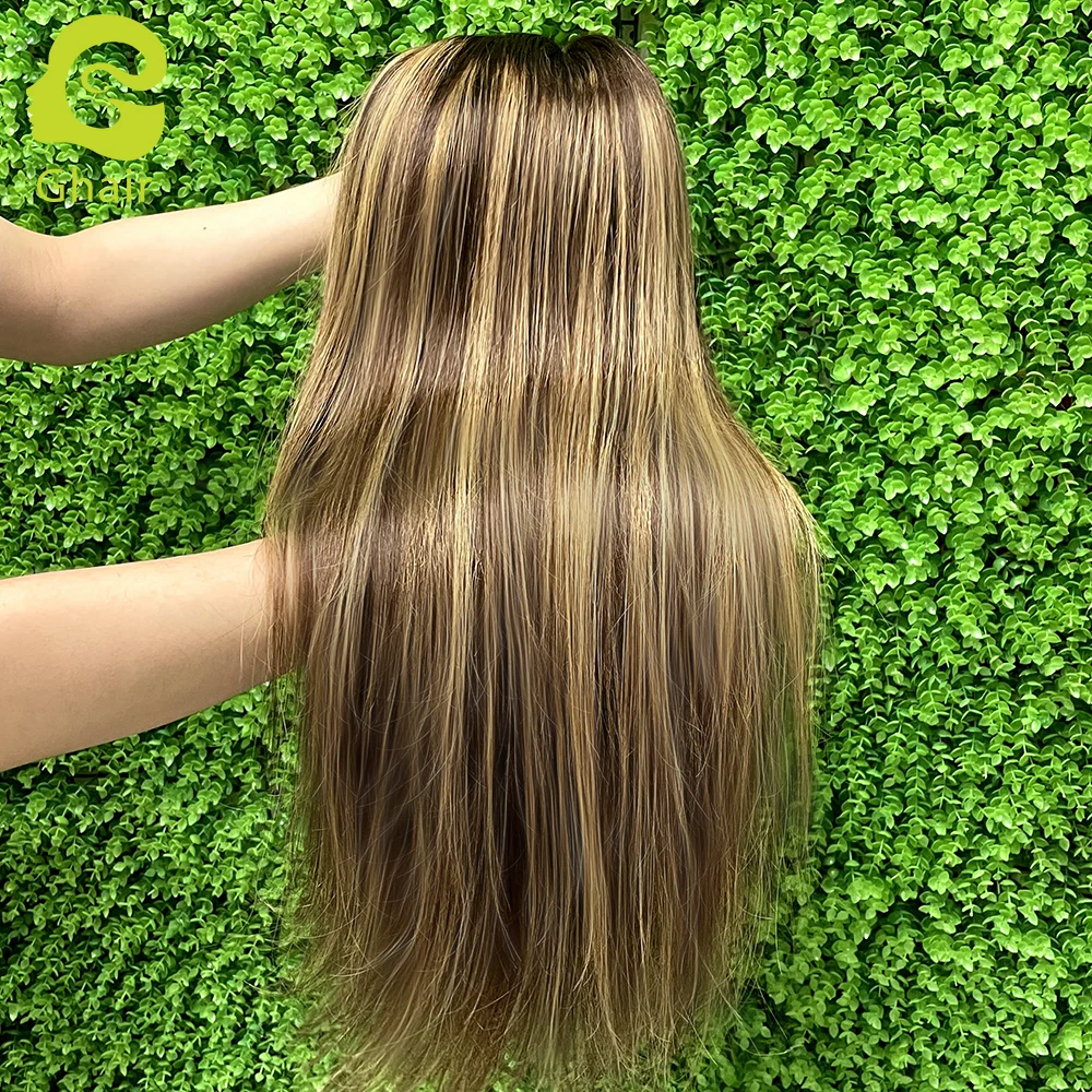 Ghair натуральные волосы с выравненной кутикулой 13x4 прозрачный парик на сетке плотность 250% коричневый парик со светлым 4/27 # основные цвета пианино