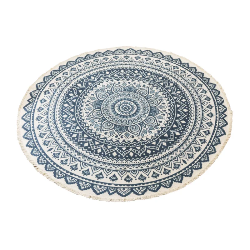 Cotton And Linen Retro Round Customized Carpet Bedroom Bedside Mat Sofa Coffee Table Mat Bedside Blanket Machine Washable