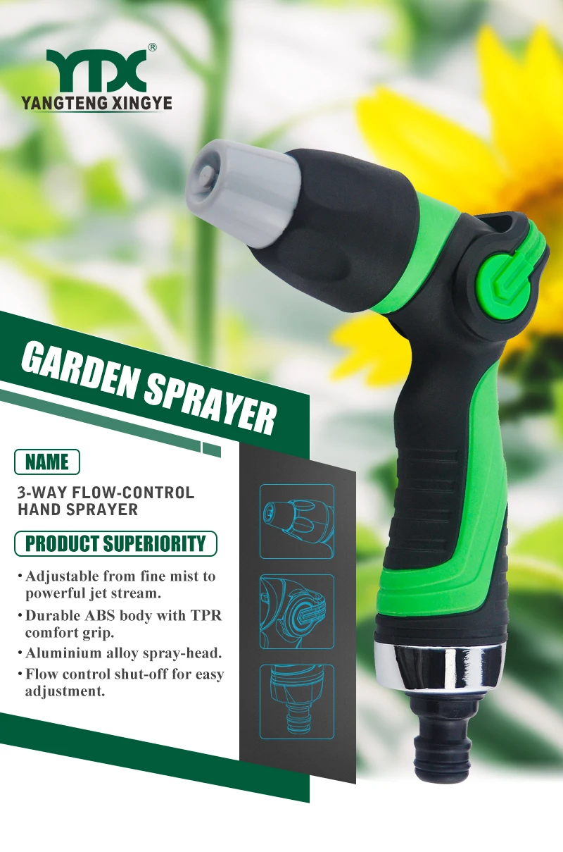 YTX high quality 3-way flow-control Hand nozzle hand gun Watering Gun Garden Water Guns