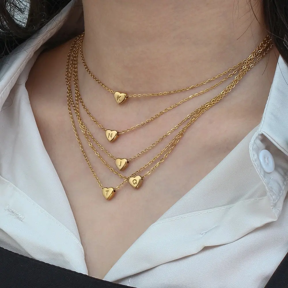 Free Sample 925 Sterling Silver 18k Gold Plated Jewelry Letters W Heart Shape Necklace Initial For Women