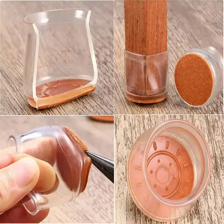 Silicone Chair Leg Floor Protectors With Felt Chair Leg Covers For Hardwood Floors