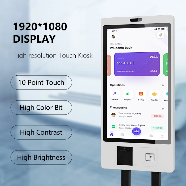 27 inch wall mount pos payment kiosk lcd monitor with android os win os  printer ,card reader