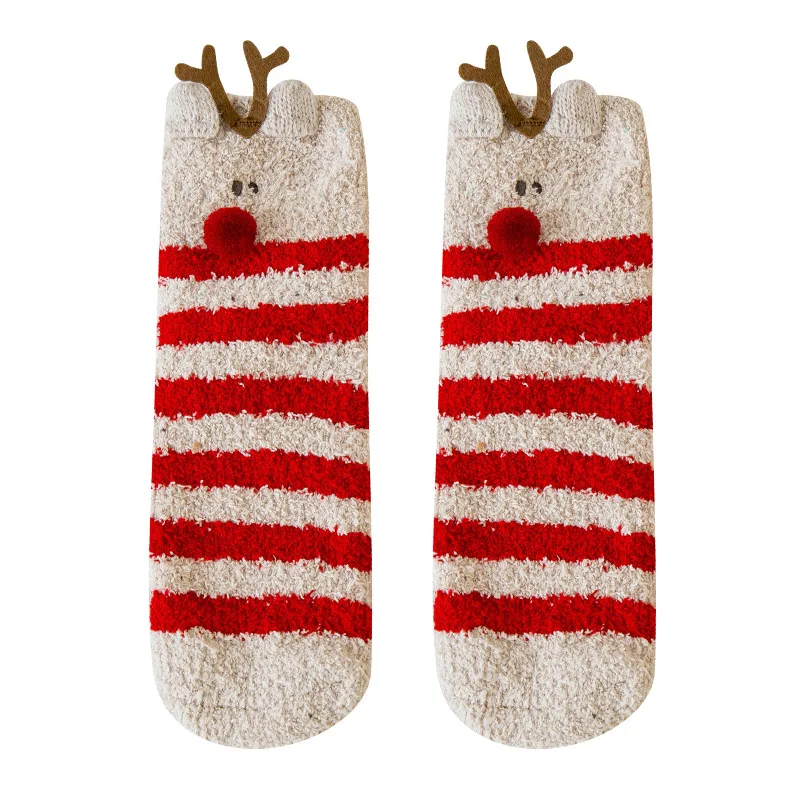 Christmas socks female autumn and winter tube socks pure cotton plus velvet thick sleep socks coral velvet warm cute velvet soc