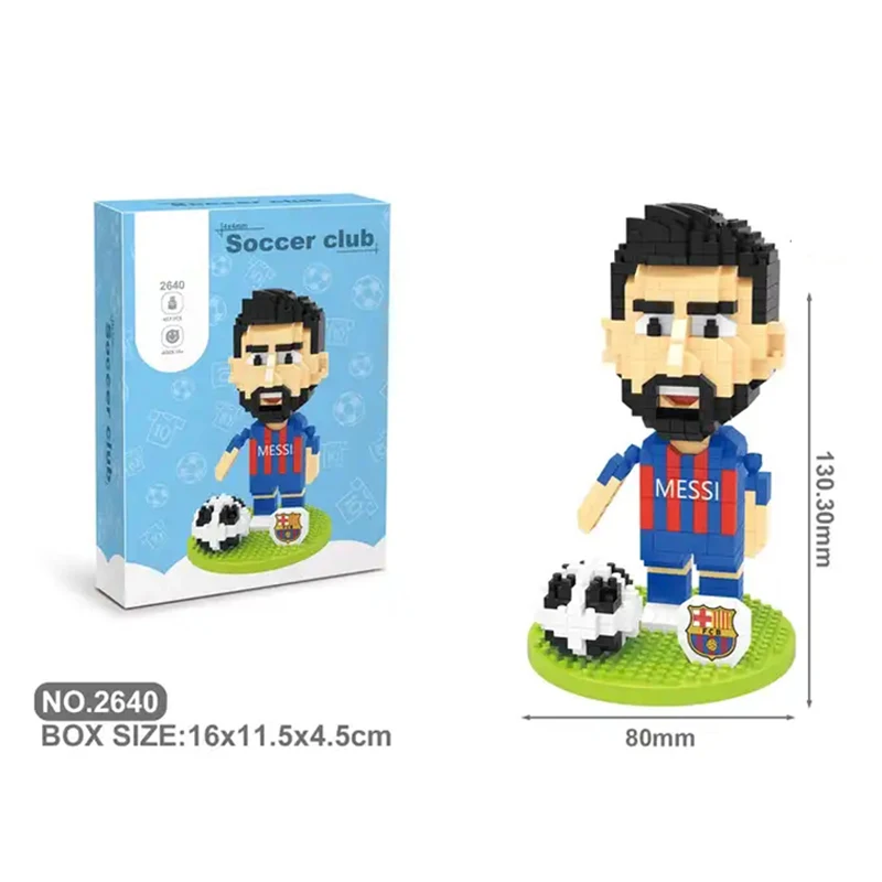New Self Assemble Sport Football Player Messi Mini Action Figure Connecting Micro Block Toys Building Block Football Figure Set