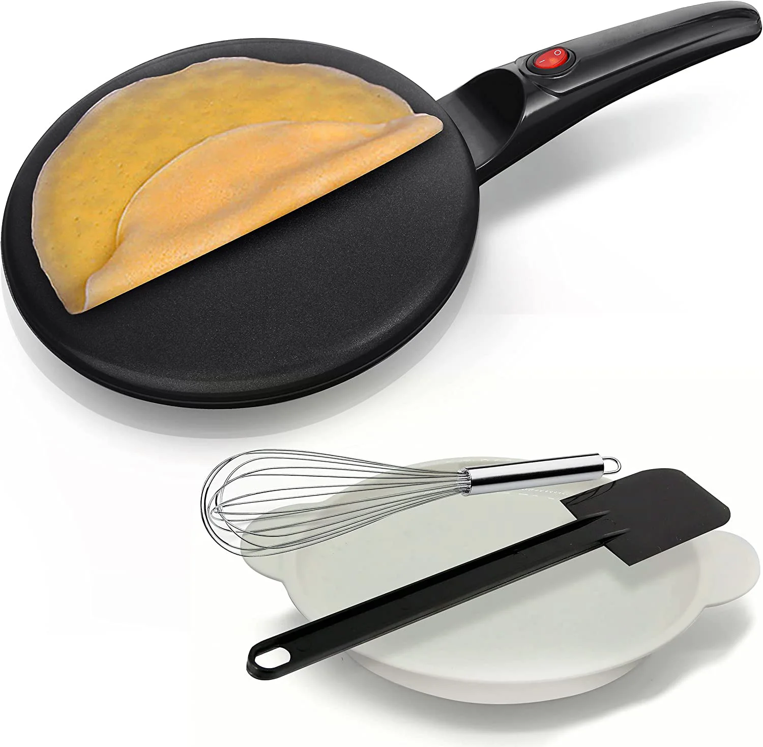 Electric Crepe Maker Cooktop - Nonstick 20cm Pan Style with On/Off Switch, Automatic Temperature Control & Cool-touch Handle