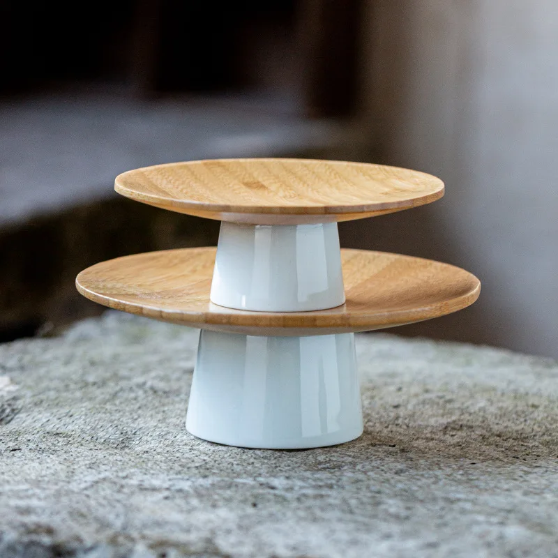 Creative Ceramic High-foot Base Bamboo Fruit Plate Refreshment Plate Dried Fruit Plate Snack Placement Creative Fruit Tray