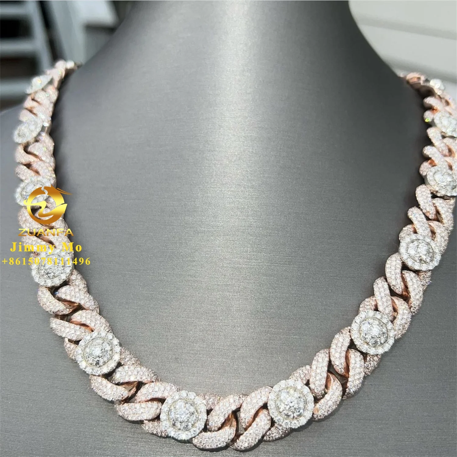 New Style Popular 18mm Width  Iced Out Man Hip Hop Jewelry Pass Diamond Tester VVS1 Moissanite Flower Cluster Cuban Link Chain