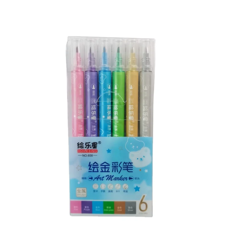 Factory Price 6 color metallic colors glitter art marker pen twin marker for children student art