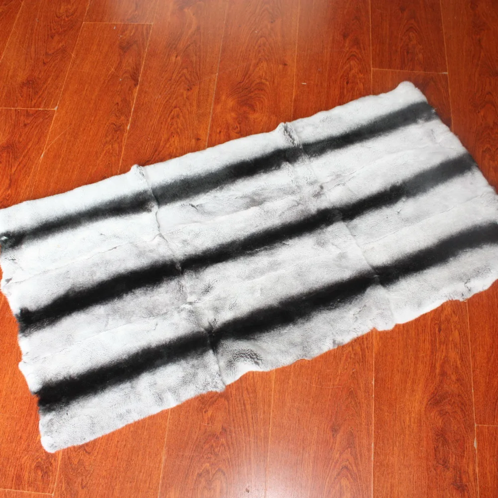 Premium Quality Rex Rabbit Fur Bed Runner Buttery Soft Texture Luxury Dyed Grey White Chinchilla Fur Bedding Blanket