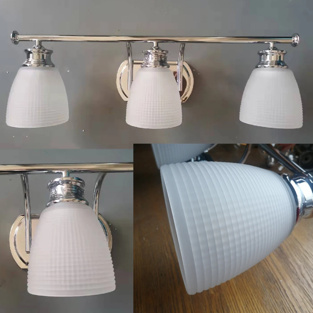 High quality 3 light chrome vanity wall light fixtures Modern hotel bathroom mirror wall lamp  with ribbed frosted glass