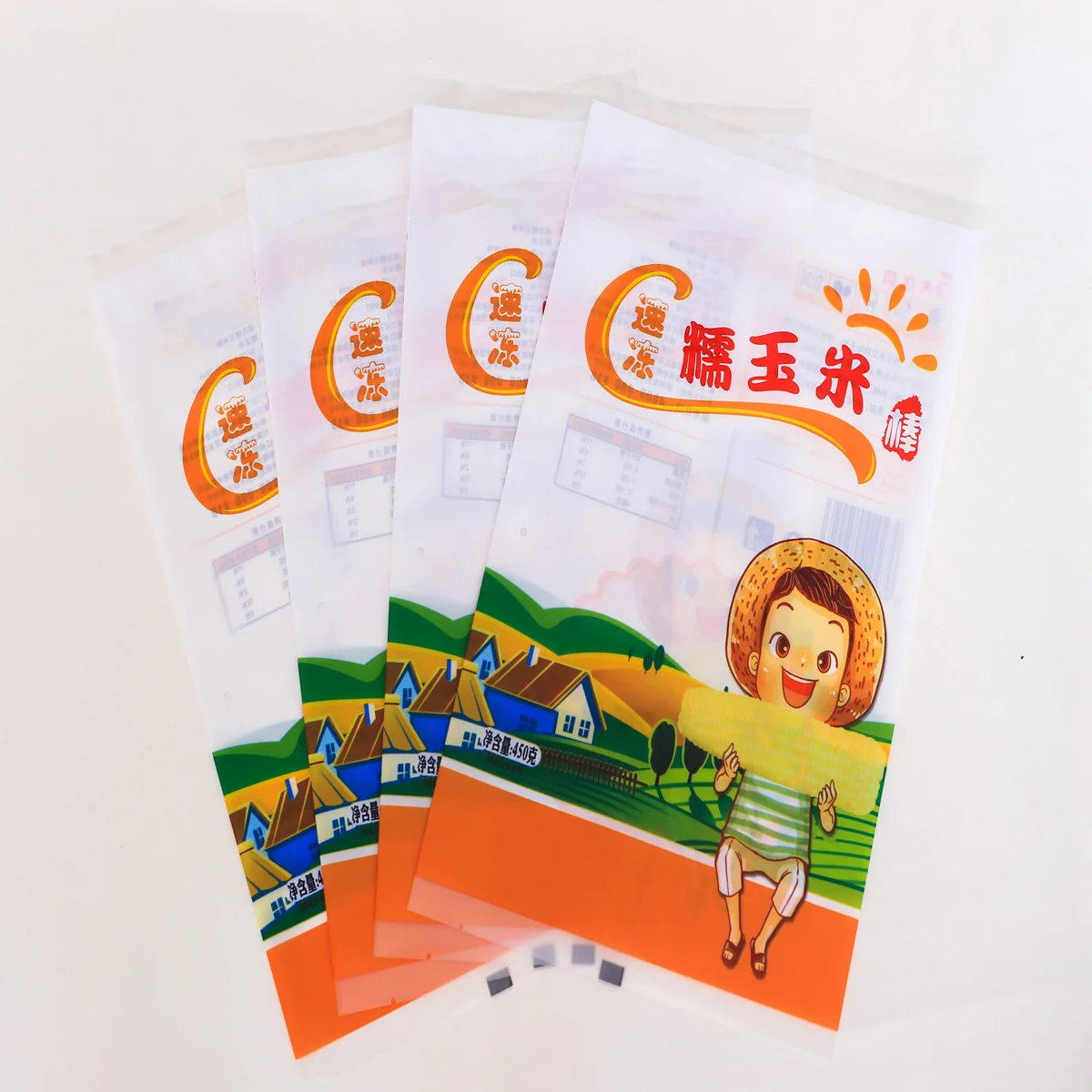 Frozen Sweet Pea Sweet Corn Kernel Packaging Design Three-Sided Seal Color Printing Self-Supporting Plastic Bag