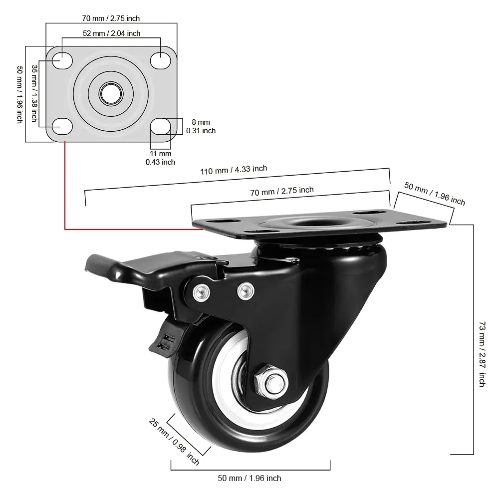 High Quality Heavy Duty 45kg 100lb 4-Swivel PVC Furniture Industrial Cabinet Casters 2-Inch PU for School Applications