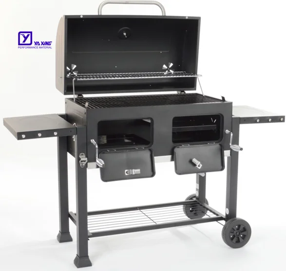 Square over fire camp grill Heavy Barrel Trolley Cast Iron Grill Smoker BBQ charcoal grill