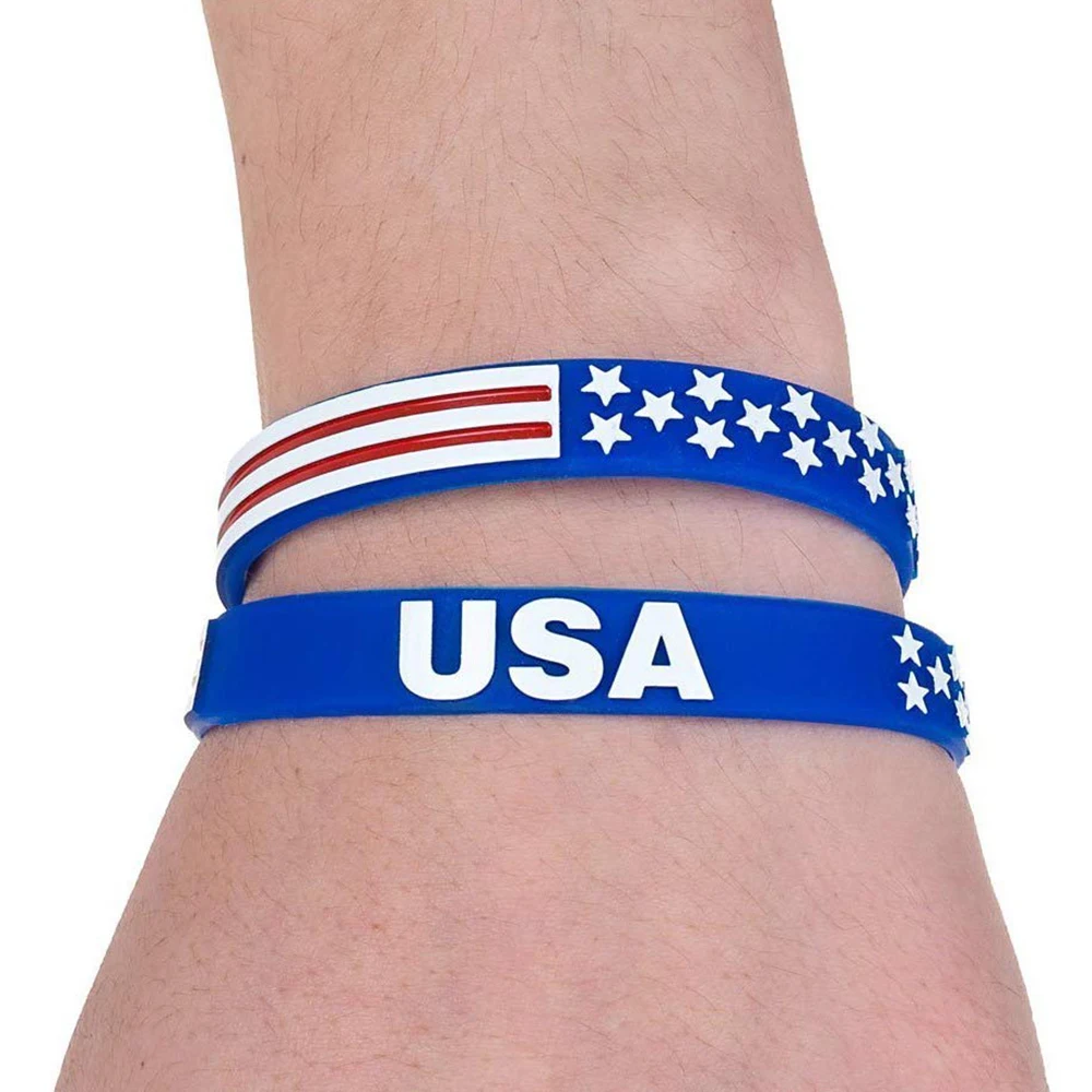 
USA Flag Silicone Bracelet American Flag Wristband With Stripes And Stars 