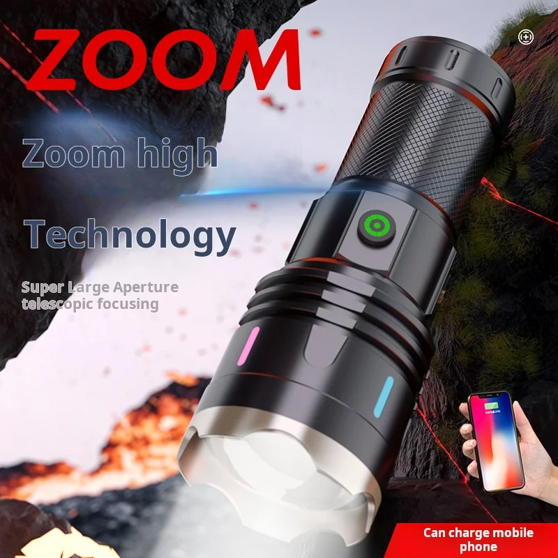 XINSITE Power Bank with Zoomable Cob LED Linterna Waterproof USB Rechargeable Spotlight 100000 Luminens Aluminum Alloy Body