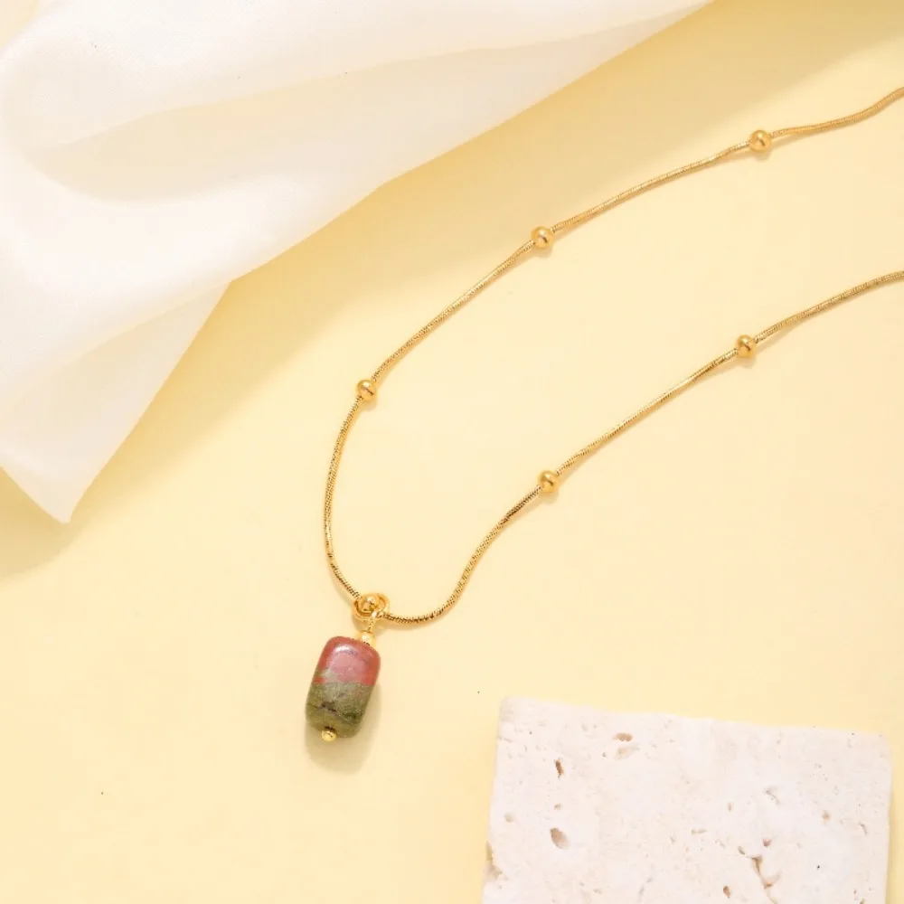 Gemstone pendant stainless steel necklace design fashion natural healing crystal gem stone pendant necklace jewelry for women