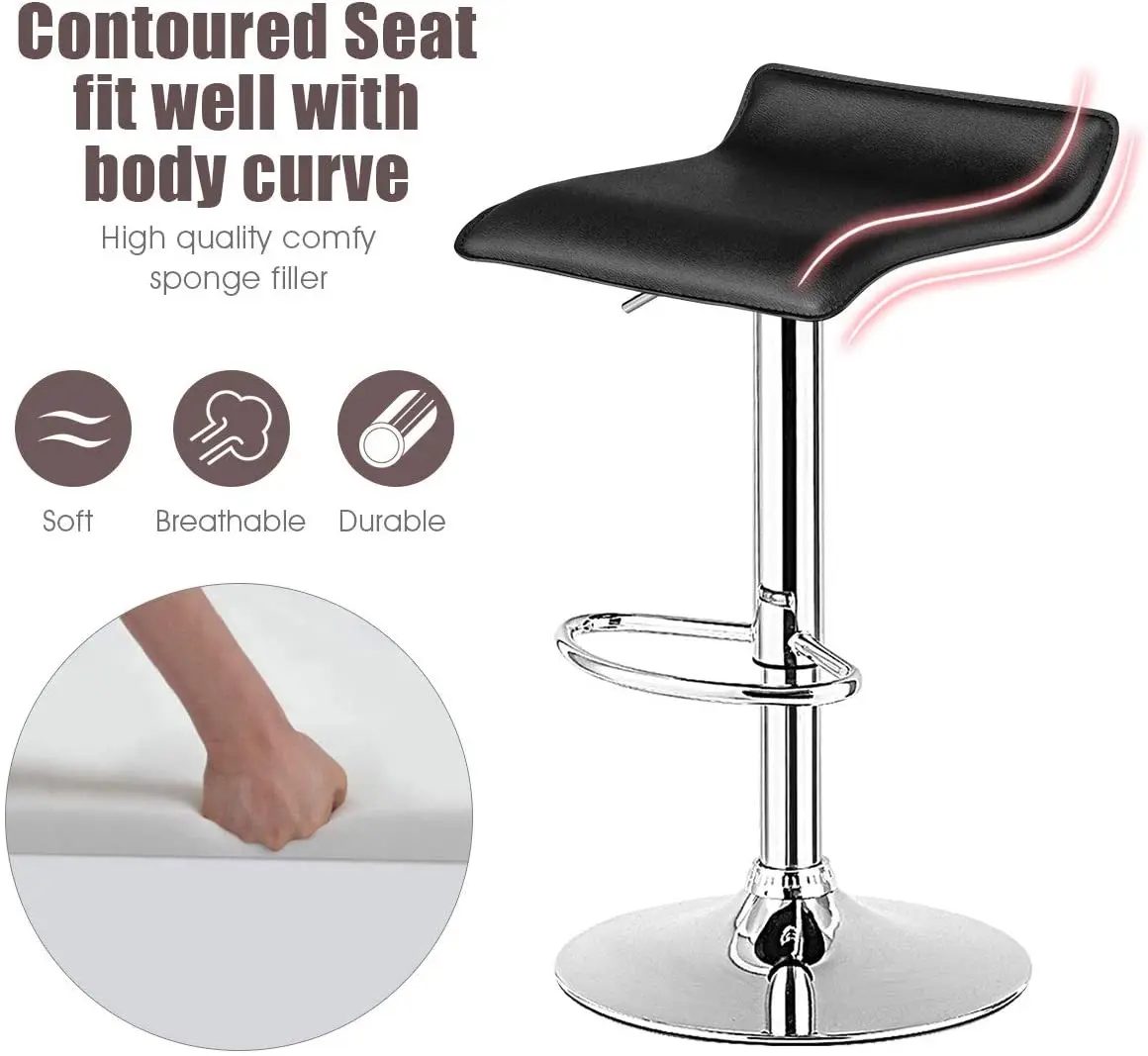 
Modern Comfortable Swivel Height Adjustable Dining Bar Stool Leather Chairs 